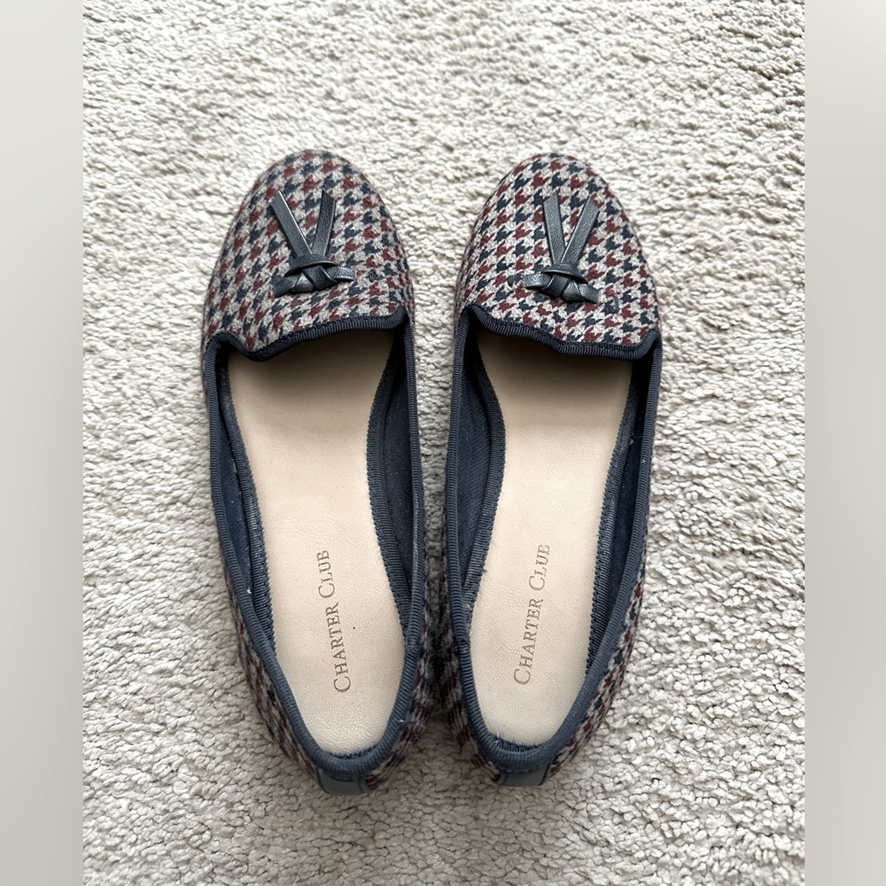 Charter Club Women's Houndstooth Loafers - Red and Navy